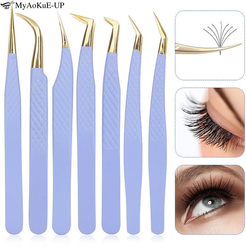 Refill Eyelash Extension - Fioletowe pęsety do przedłużania rzęs ze