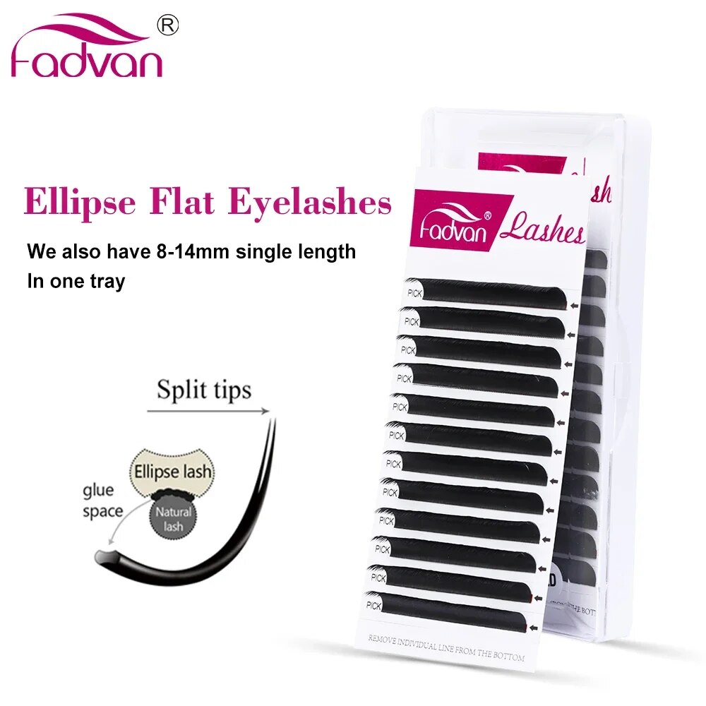 Eyelash Extension Permanent - FADVAN elipsa płaskie C/D zakrzywione 8-14mm